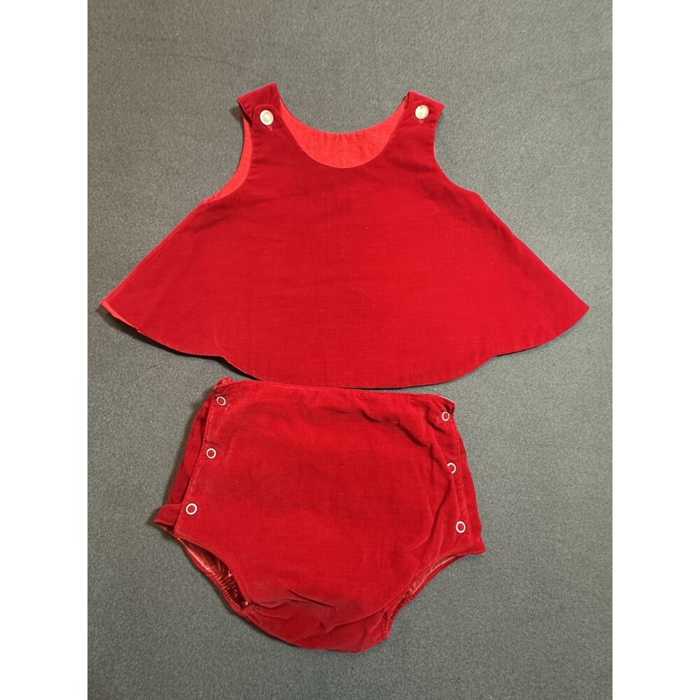 Vintage 1950s Fawn Fashions Girl's Red Velvet Baby Outfit Waterproof Bloomers XL